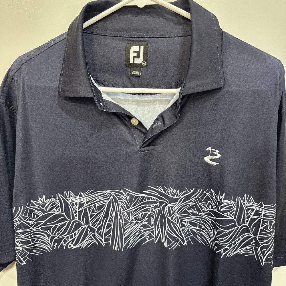 Mens X- Large FootJoy navy blue floral golf polo shirt Wellington National